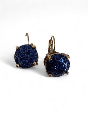 Kate Spade Gold-Tone Navy Blue glitter Drop Earrings